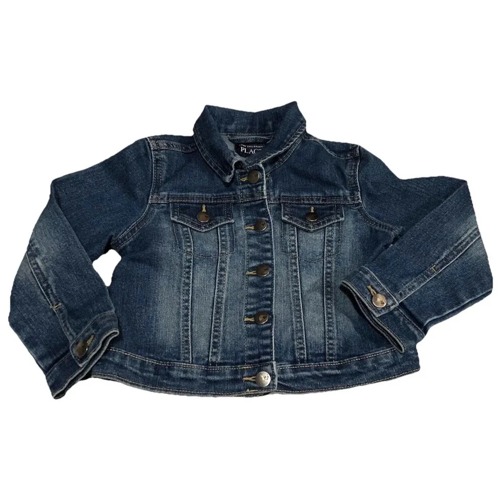 THE CHILDREN'S PLACE Kids Toddler Size 2T Blue Denim Jean Jacket Heart Buttons